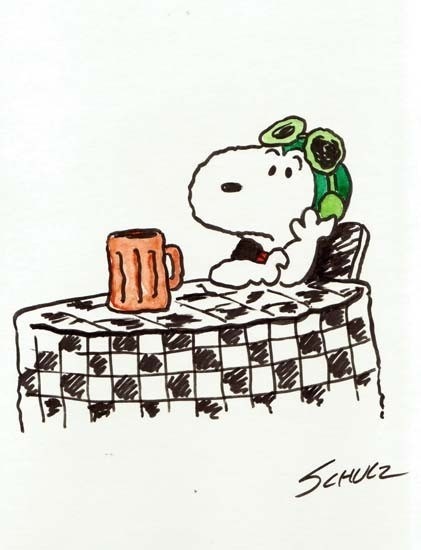 Schulz Snoopy at table with Root Beer 10.5  X 12 WC and Mark.jpg