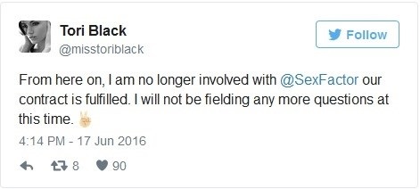 Tori Black - tweet re Sex Factor 20160617.jpg